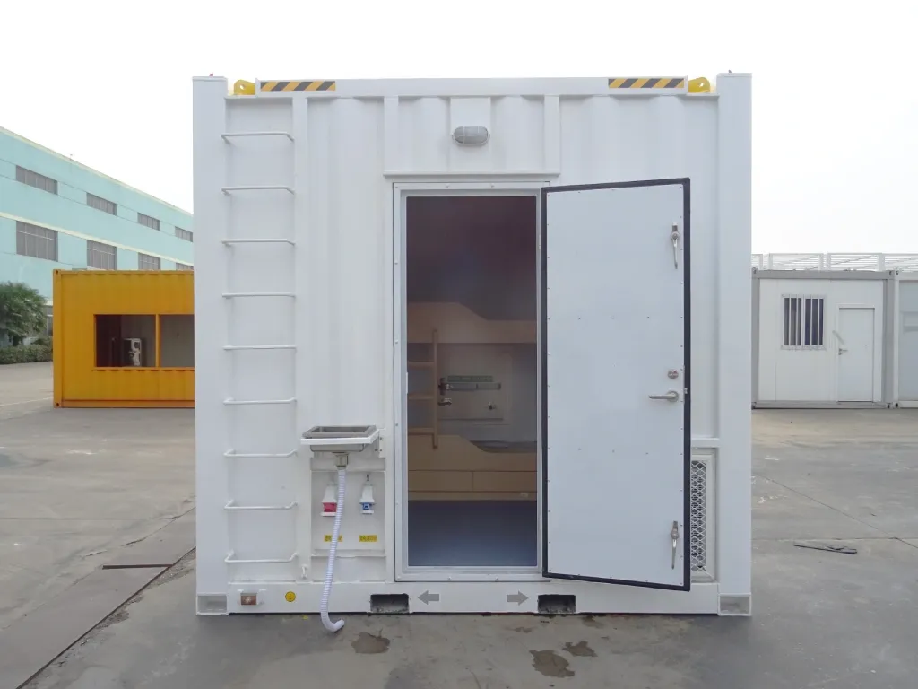 Container office unit fitted with secure doors and external lighting