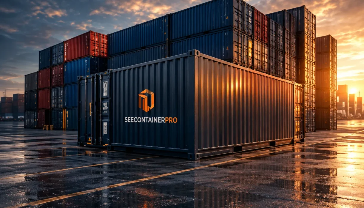 Container yard at dusk, where shipping container foundation cost is decided by access