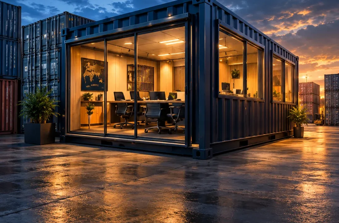 Buy shipping containers fitted out as an office unit with glazed frontage