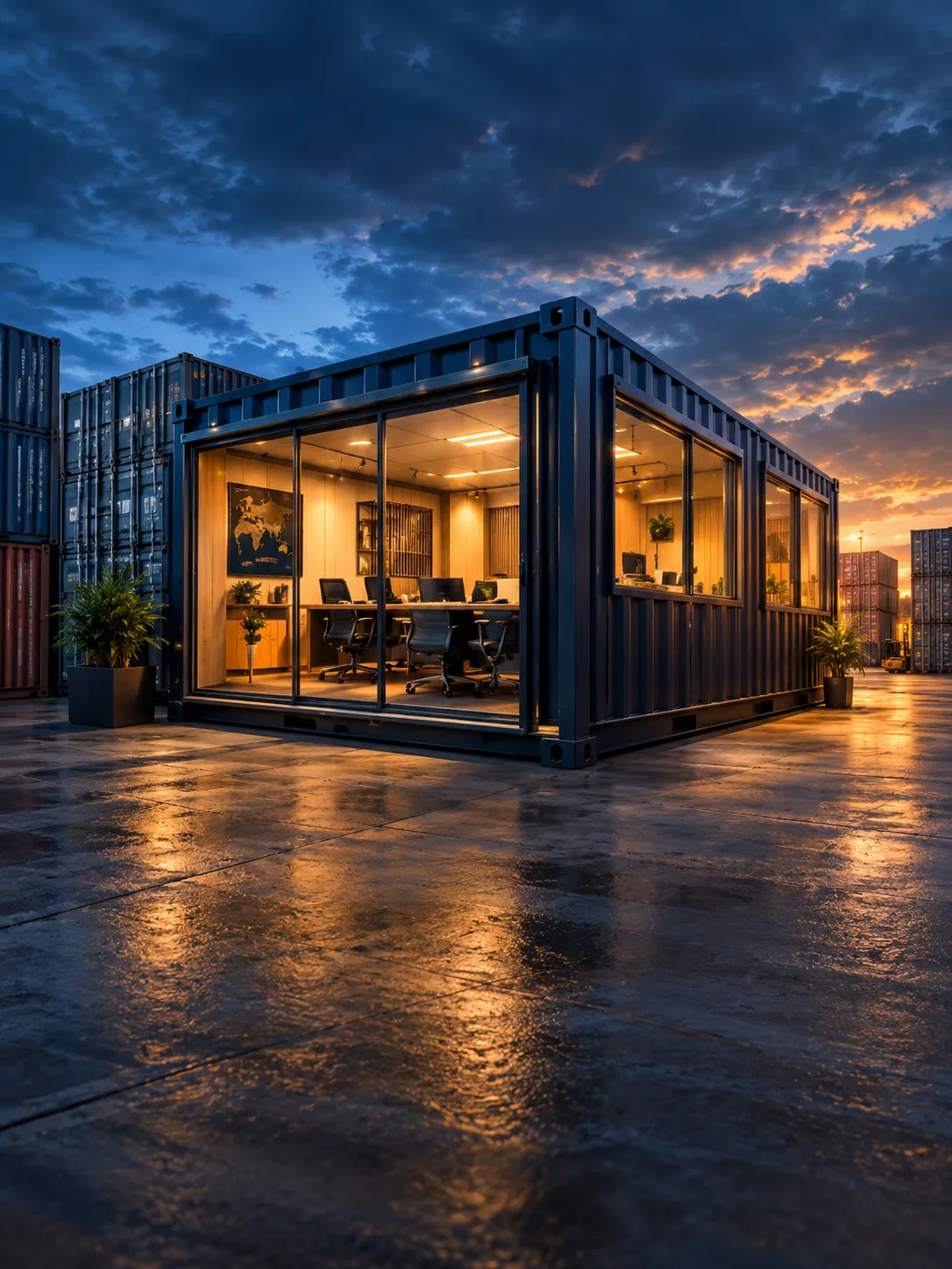 Buy shipping containers fitted out as an office unit with glazed frontage