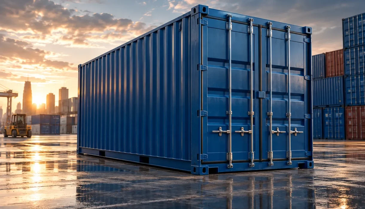 Container standing on open ground, the reality of a shipping container on dirt