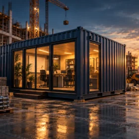 Site office shipping container on a construction compound