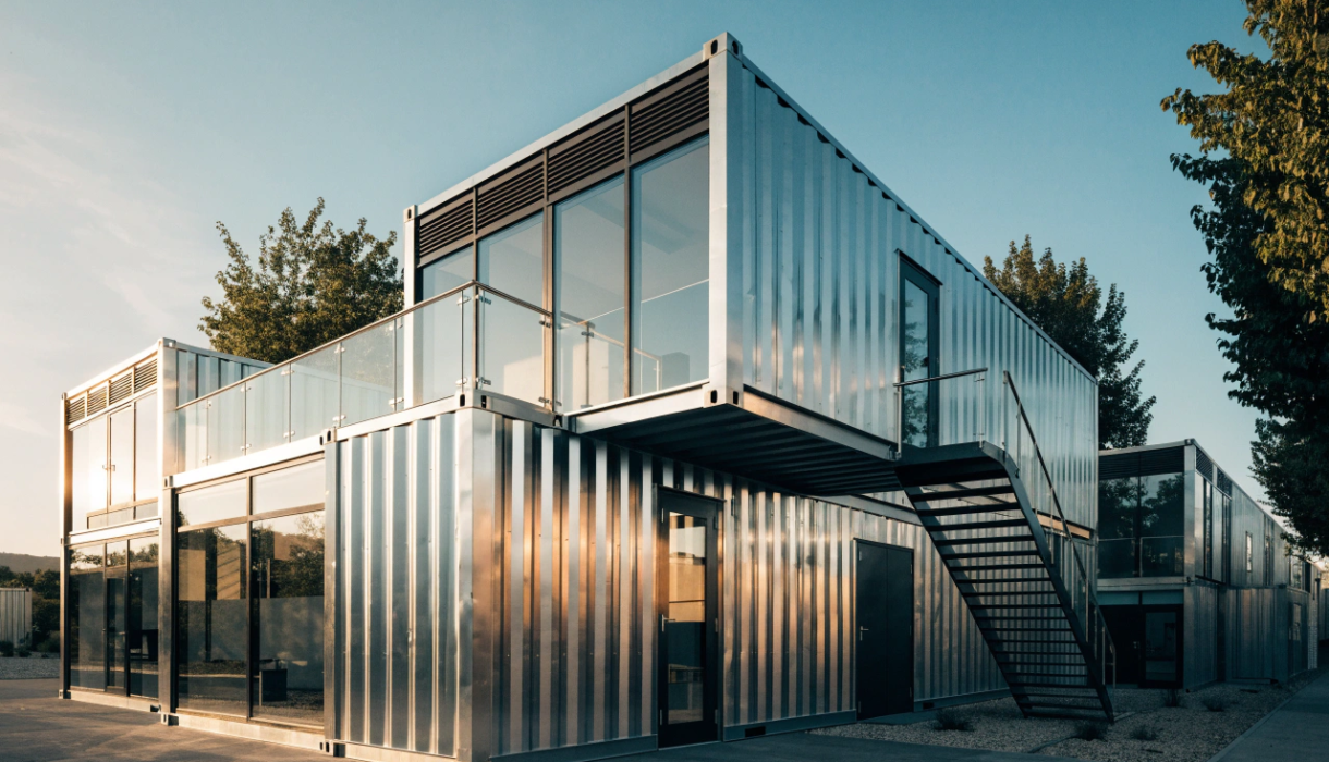 Storage container security features on a multi level container complex