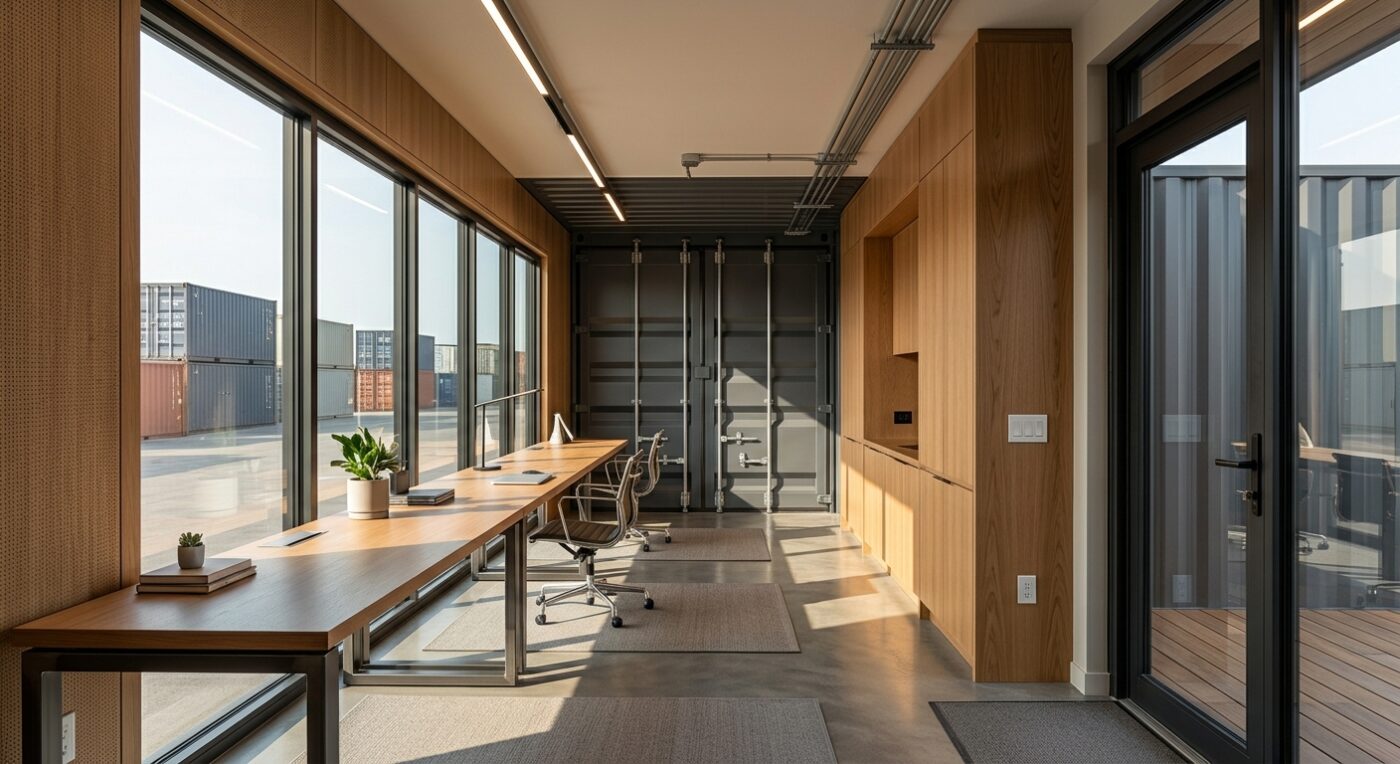 Fitted interior of a modified shipping container