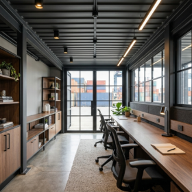 Modified container interior fitted out as a working space